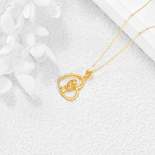 14K Gold Cubic Zirconia Cat & Heart Pendant Necklace-3