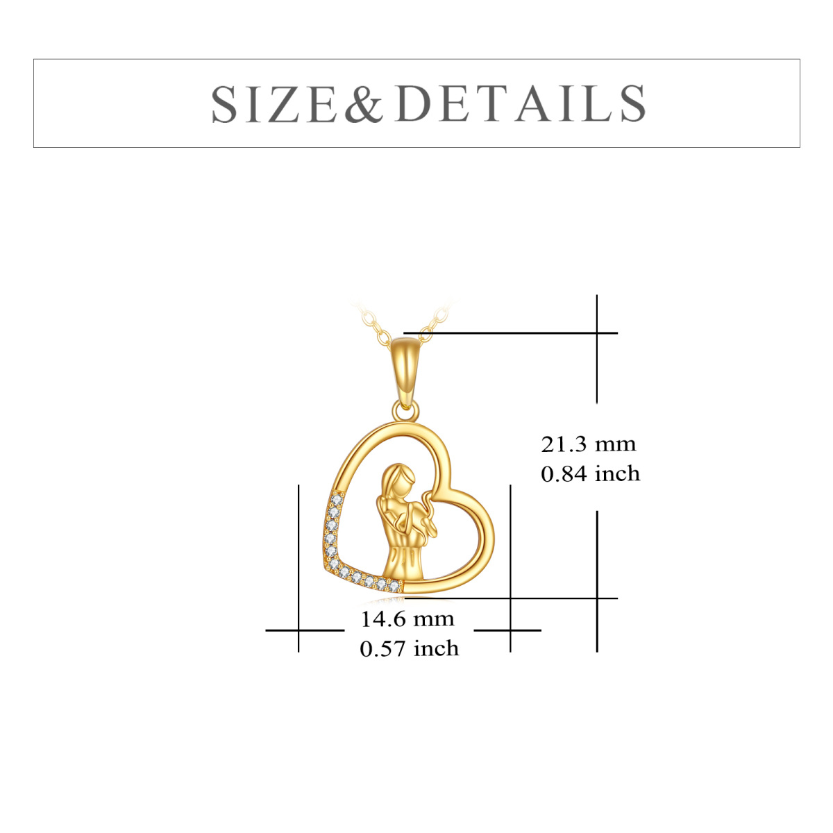 14K Gold Cubic Zirkonia Katze & Herz Anhänger Halskette-6