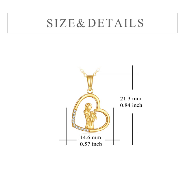 14K Gold Cubic Zirconia Cat & Heart Pendant Necklace-5