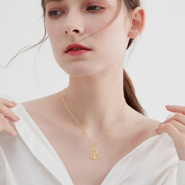 14K Gold Cubic Zirconia Cat & Heart Pendant Necklace-1