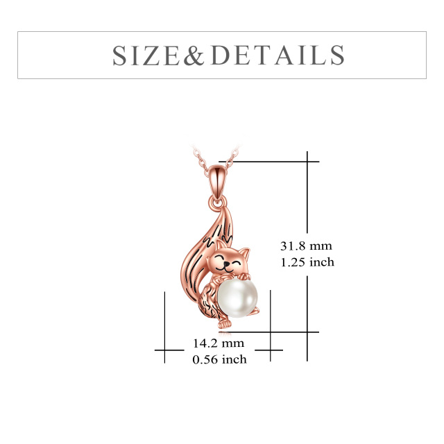 Sterling zilver met roségoud vergulde ronde parel Fox hanger ketting-3