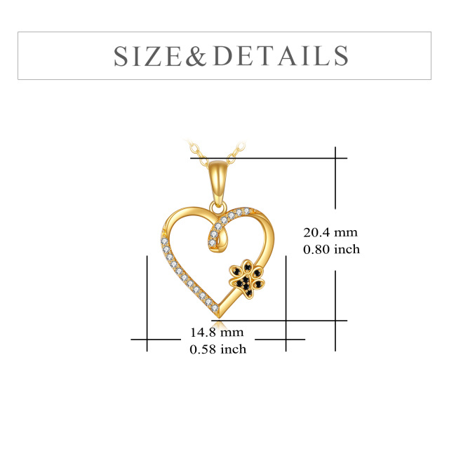14K Gold Round Zircon Paw & Heart Pendant Necklace-4