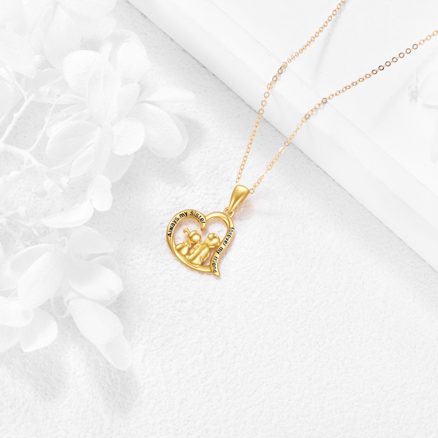 14K Gold Sisters & Heart Pendant Necklace with Engraved Word-4