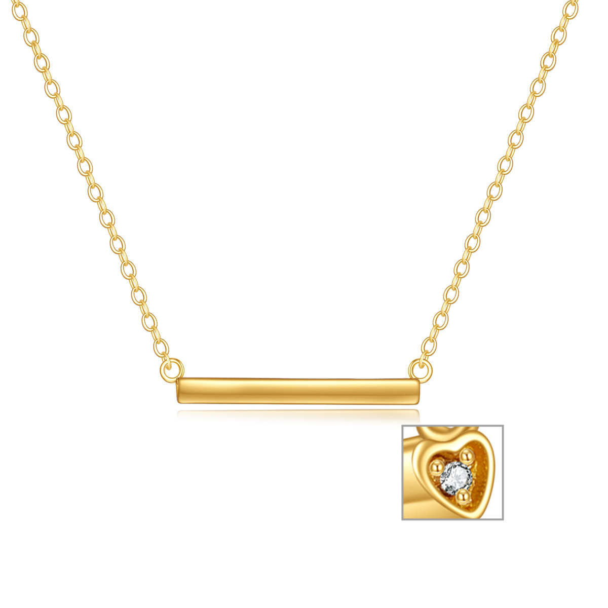 14K Gold Cubic Zirconia Bar Necklace-1