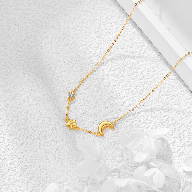 14K Gold Circular Shaped Cubic Zirconia Moon & Star Metal Choker Necklace-2