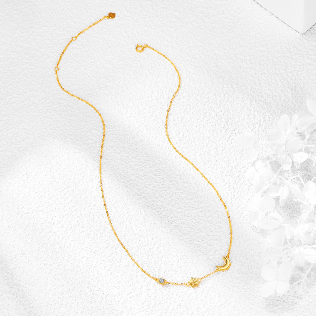 14K Gold Circular Shaped Cubic Zirconia Moon & Star Metal Choker Necklace-3