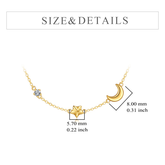 14K Gold kreisförmig kubischer Zirkonia Mond & Stern Metall Choker Halskette-4