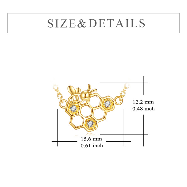 14K Gold Cubic Zirconia Bee & Honeycomb Pendant Necklace-3