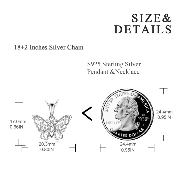 Sterling Silver Butterfly & Celtic Knot Pendant Necklace-4