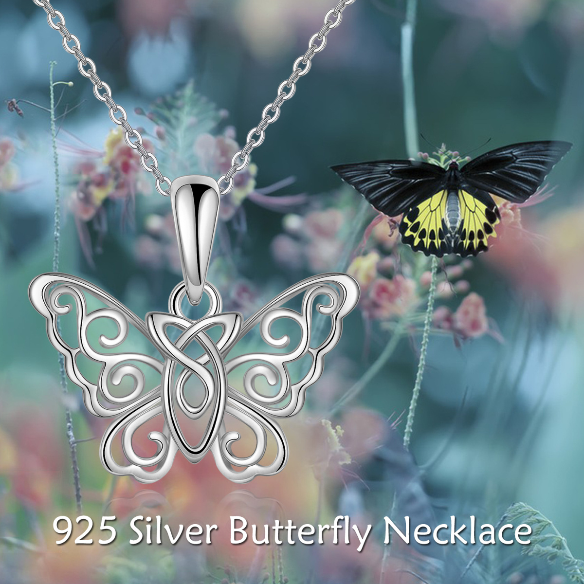 Sterling Silber Schmetterling & Keltischer Knoten Anhänger Halskette-6