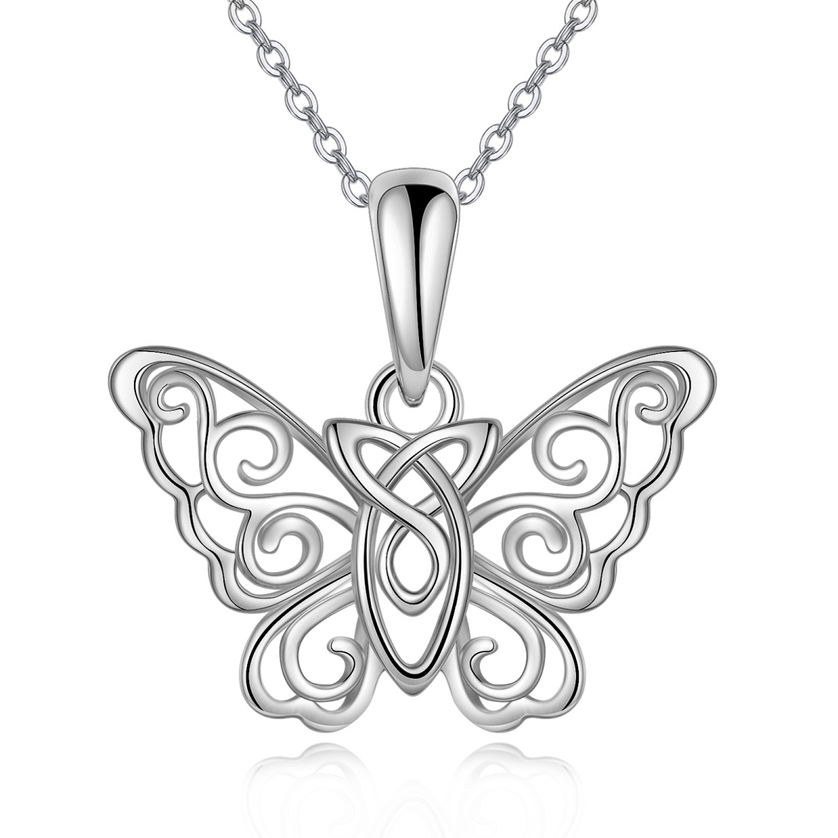 Sterling Silver Butterfly & Celtic Knot Pendant Necklace-1