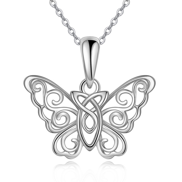 Sterling Silver Butterfly & Celtic Knot Pendant Necklace-0