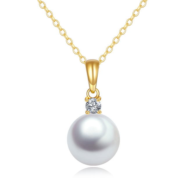 14K Gold Cubic Zirconia & Pearl Pendant Necklace-0