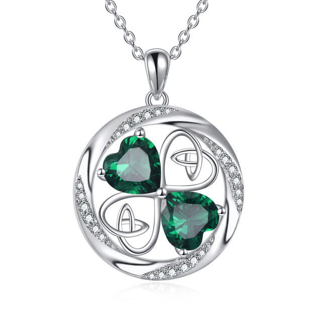 Sterling Silver Cubic Zirconia Four Leaf Clover & Celtic Knot Pendant Necklace-4