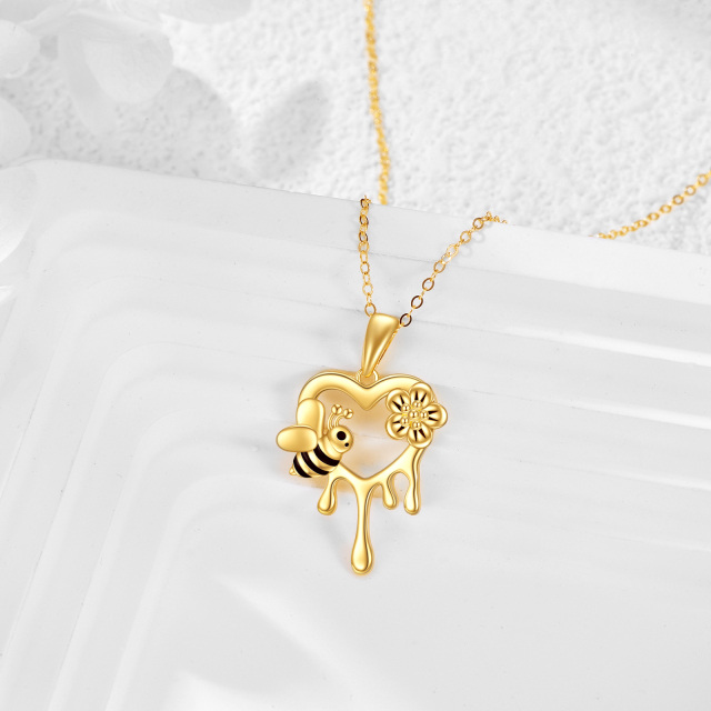 10K Gold Bee & Daisy & Heart Pendant Necklace-2