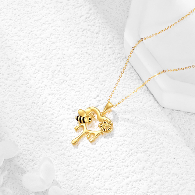 10K Gold Bee & Daisy & Heart Pendant Necklace-3