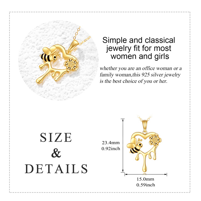 10K Gold Bee & Daisy & Heart Pendant Necklace-5