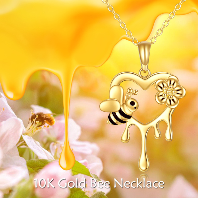 10K Gold Bee & Daisy & Heart Pendant Necklace-4
