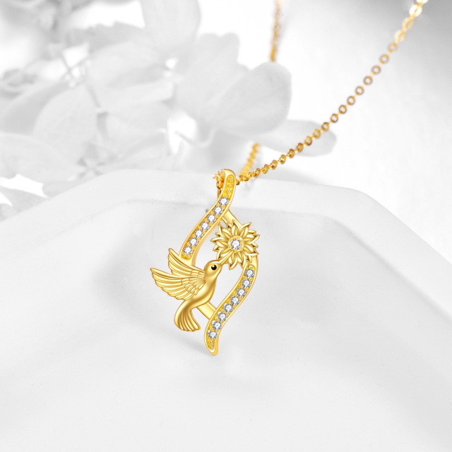 Collar colgante de oro de 10 quilates con diamantes y símbolo de colibrí e infinito-2