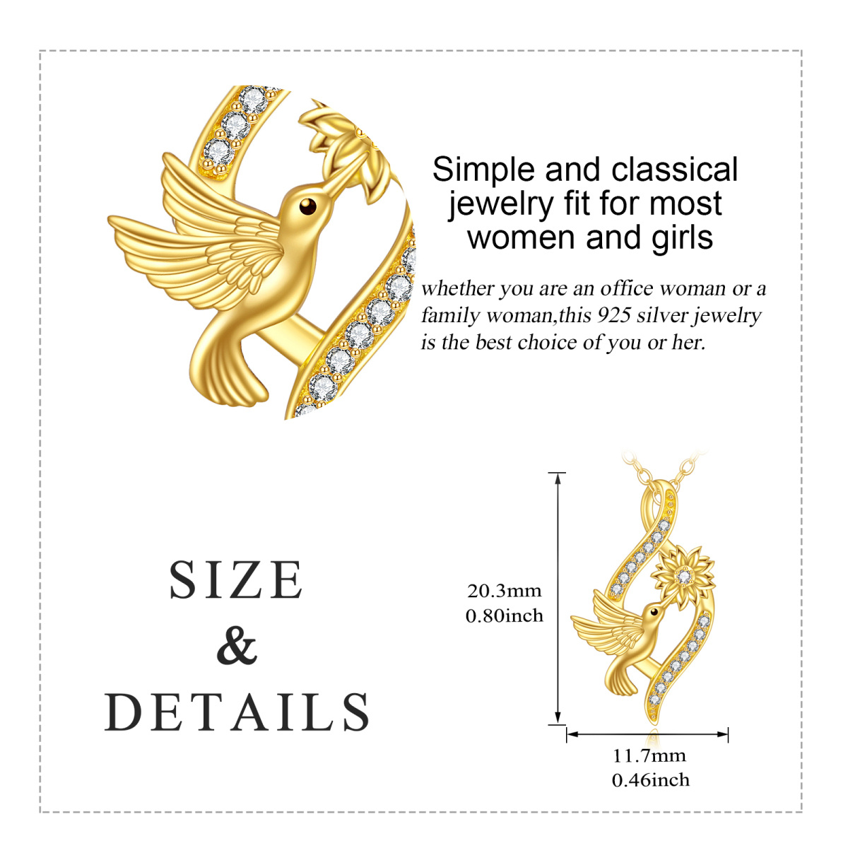 10K Gold Diamant Kolibri & Unendlichkeit Symbol Anhänger Halskette-6