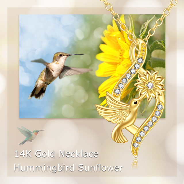 10K Gold Diamond Hummingbird & Infinity Symbol Pendant Necklace-4