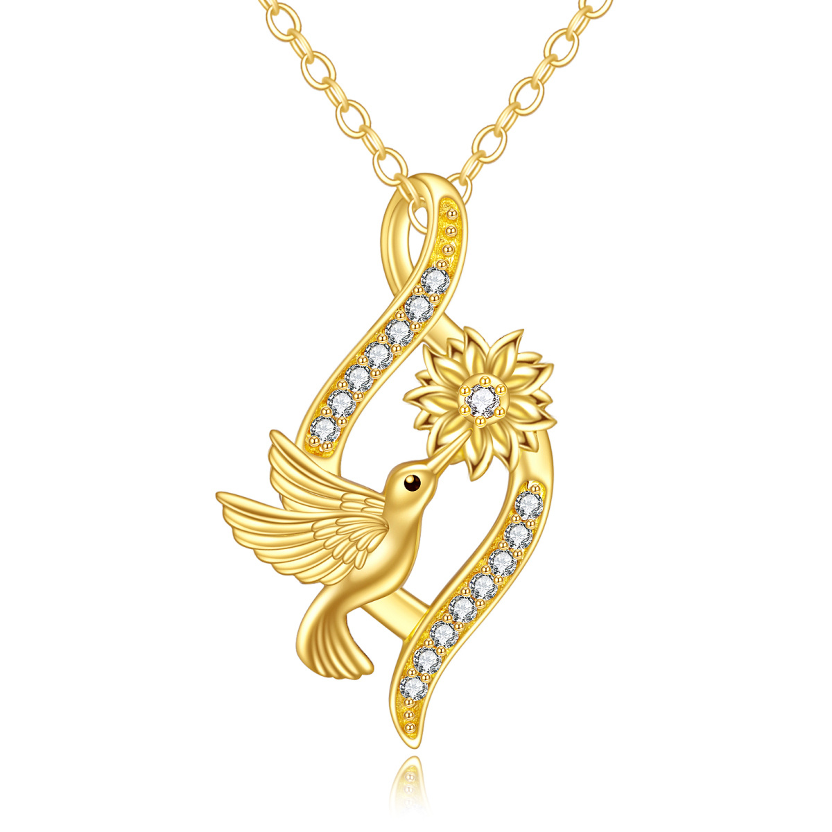 10K Gold Diamond Hummingbird & Infinity Symbol Pendant Necklace-1