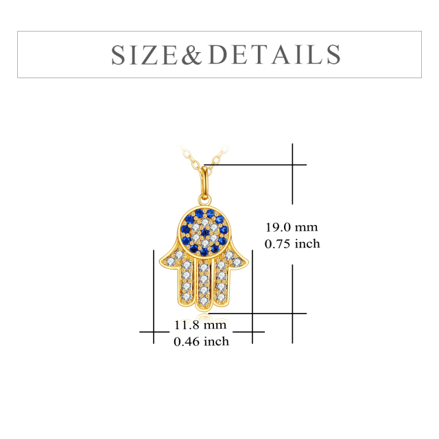 14K Gold Round Zircon Evil Eye & Hamsa Hand Pendant Necklace-2