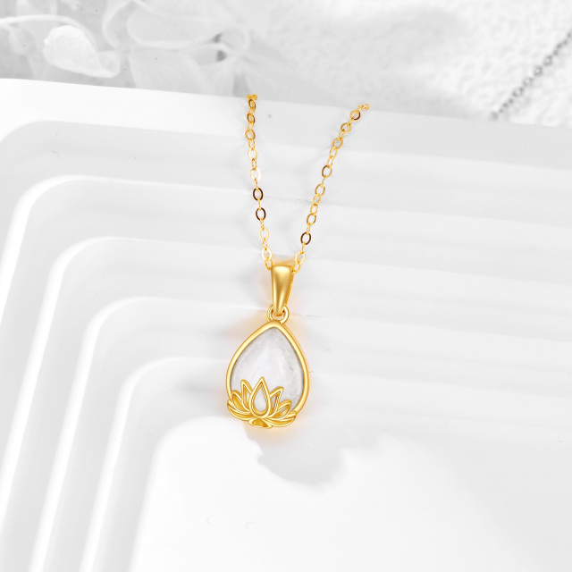 Collier en or 14K avec pendentif Lotus en pierre de lune en forme de poire-3