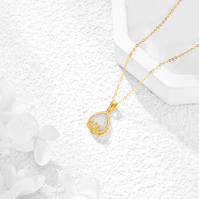 Collier en or 14K avec pendentif Lotus en pierre de lune en forme de poire-4