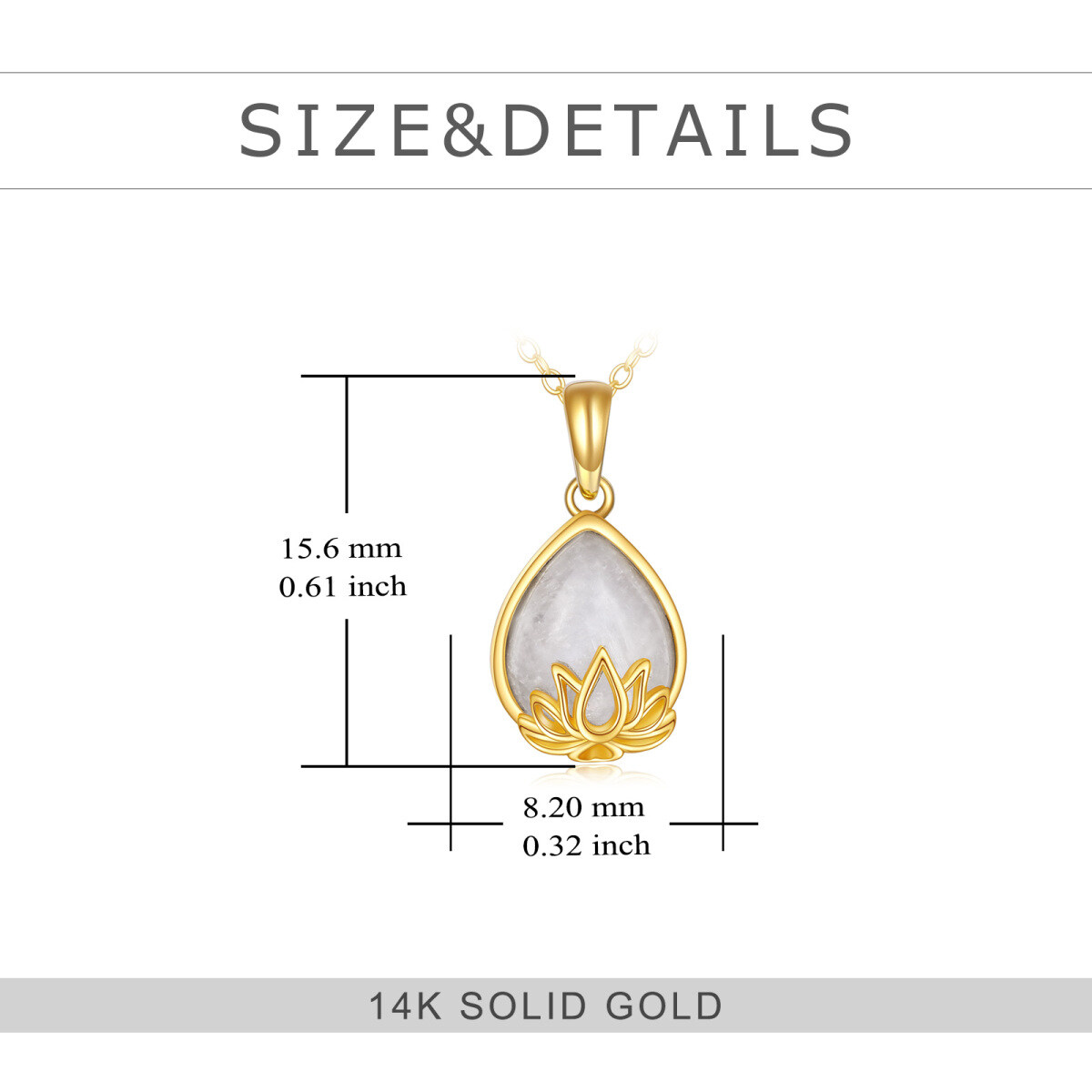 14K Gold Pear Shaped Moonstone Lotus Pendant Necklace-6