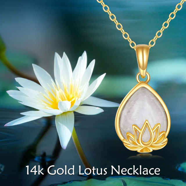 14K Gold Birnenförmiger Mondstein Lotus Anhänger Halskette-2