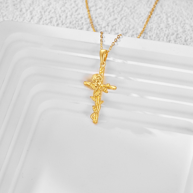 14K Gold Rose and Cross Pendant Necklace-2