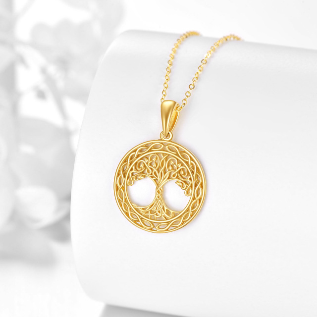 14K Gold Cubic Zirconia Tree Of Life Pendant Necklace-3