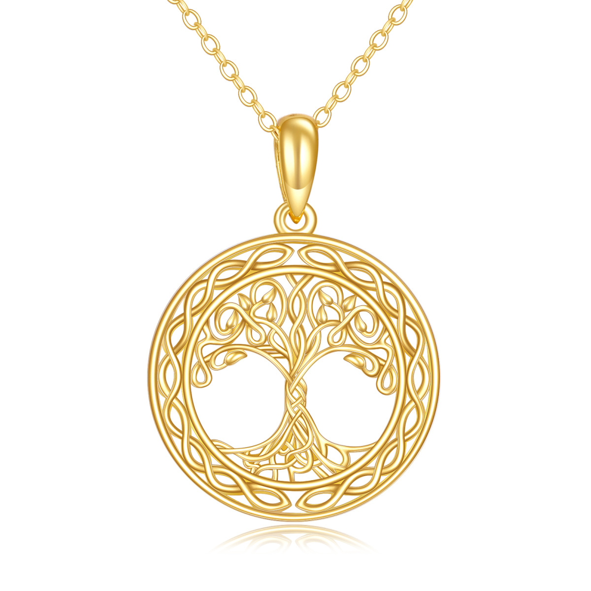 14K Gold Cubic Zirconia Tree Of Life Pendant Necklace-1