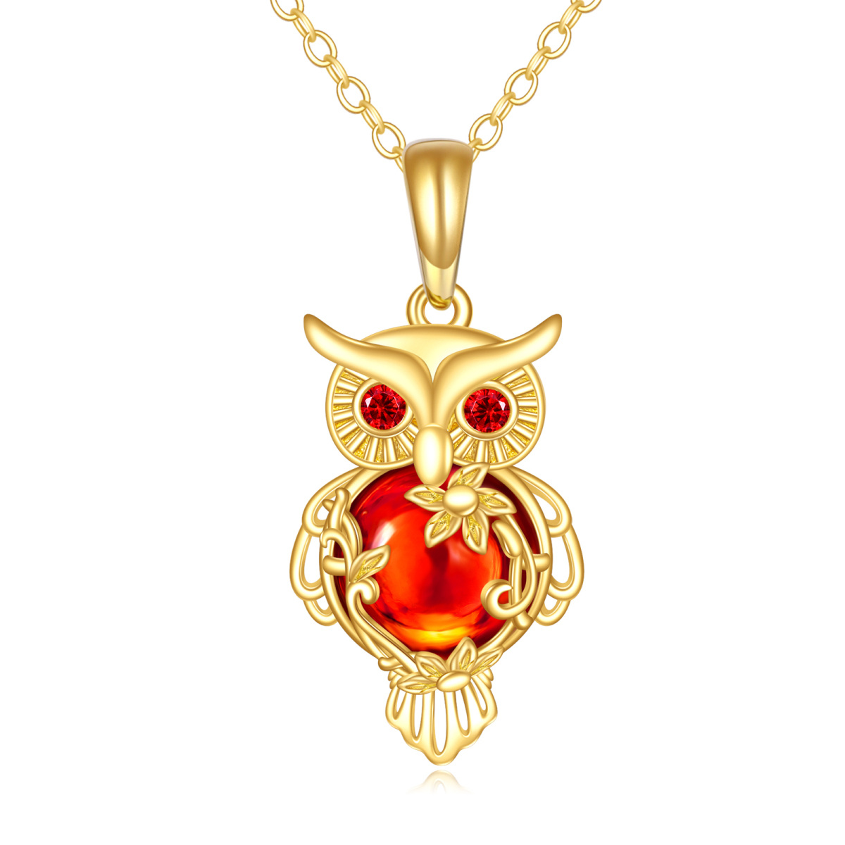 10K Gold Cubic Zirconia Owl Pendant Necklace-1