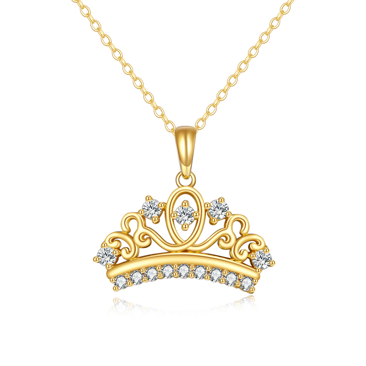 14K Gold Circular Shaped Cubic Zirconia The Crown Pendant Necklace-1