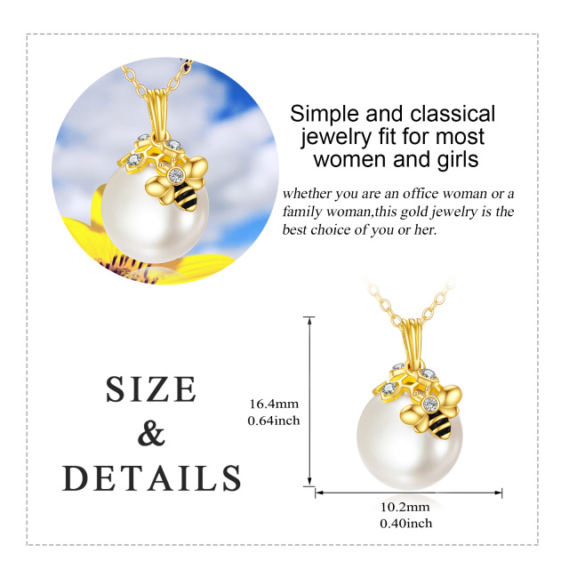 14K Gold Pearl Bees Pendant Necklace-2