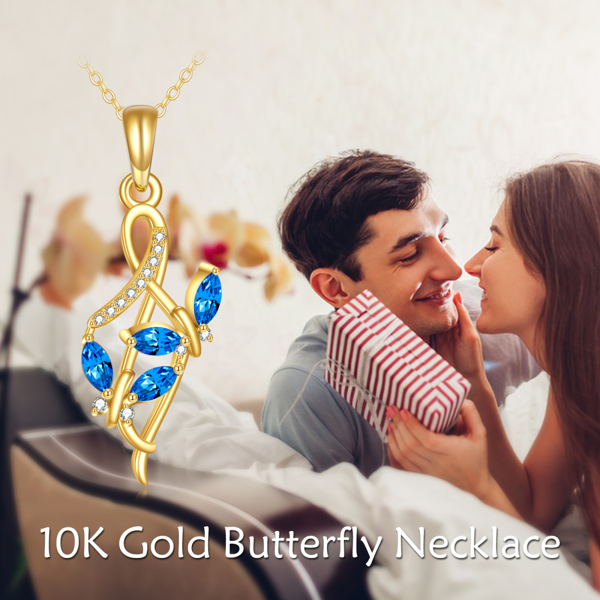 10K Gold Cubic Zirkonia Schmetterling & Unendlichkeit Symbol Anhänger Halskette-6