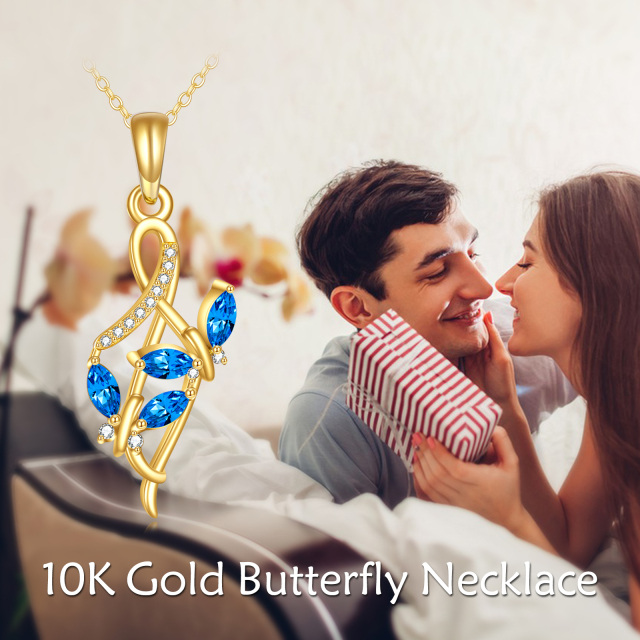 10K Gold Cubic Zirconia Butterfly & Infinity Symbol Pendant Necklace-5