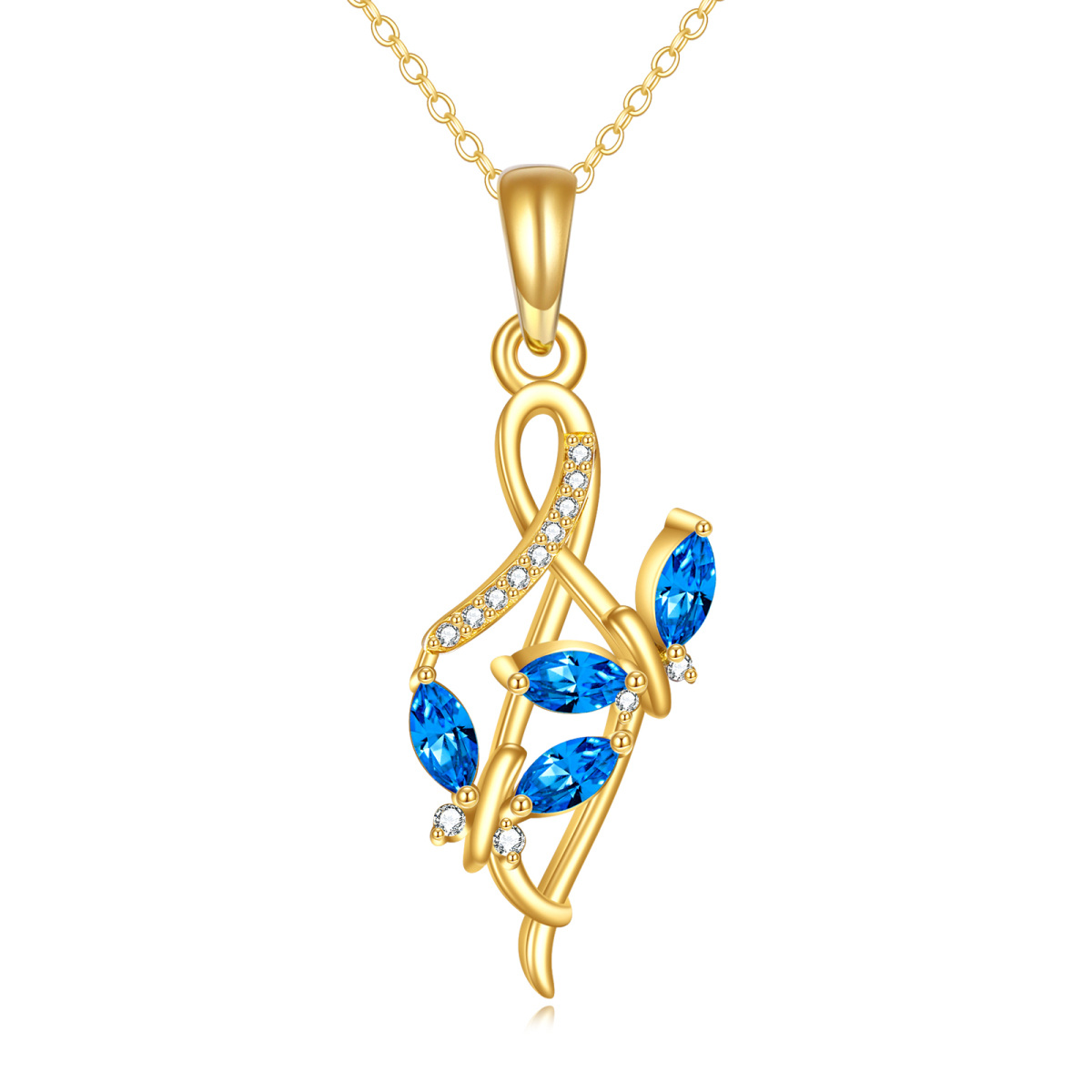 10K Gold Cubic Zirconia Butterfly & Infinity Symbol Pendant Necklace-1