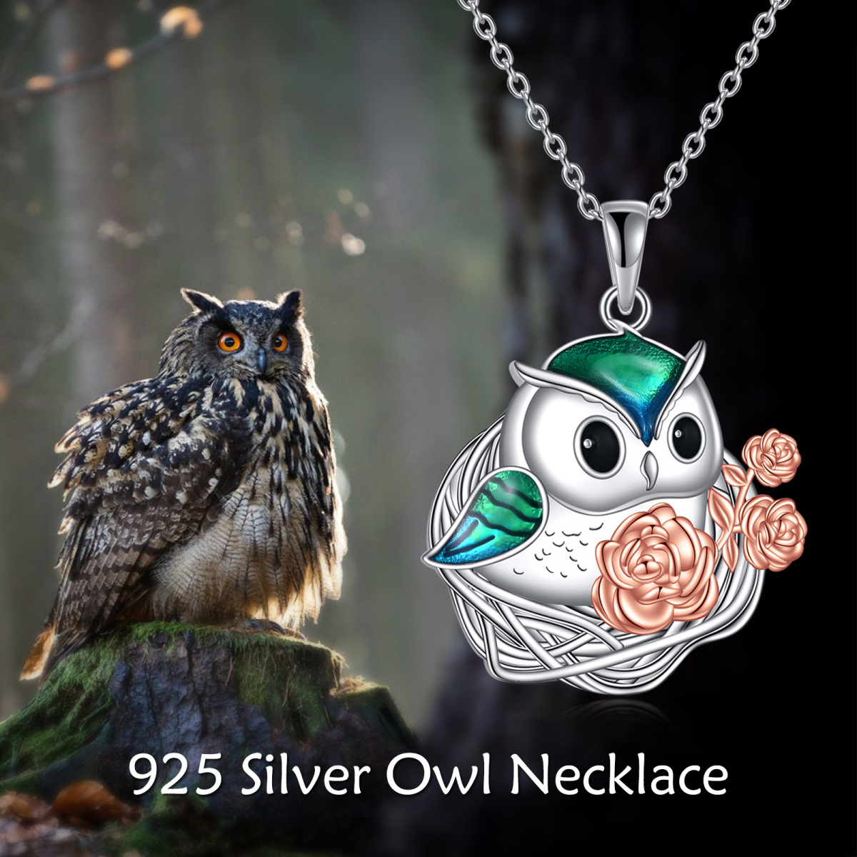 Collier pendentif hibou rose en argent sterling-5