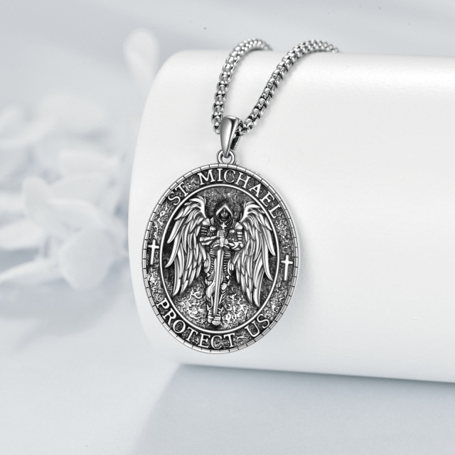 Collier en argent sterling à pendentifs religieux Saint Michel avec mot gravé pour hommes-2