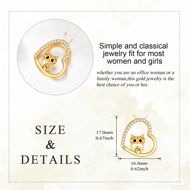 14K Gold Cubic Zirconia Owl & Heart Pendant Necklace-4