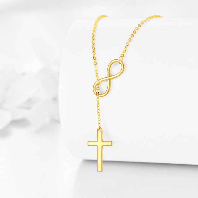 10K Gold Cross & Infinity Symbol Non-adjustable Y-Necklace-2