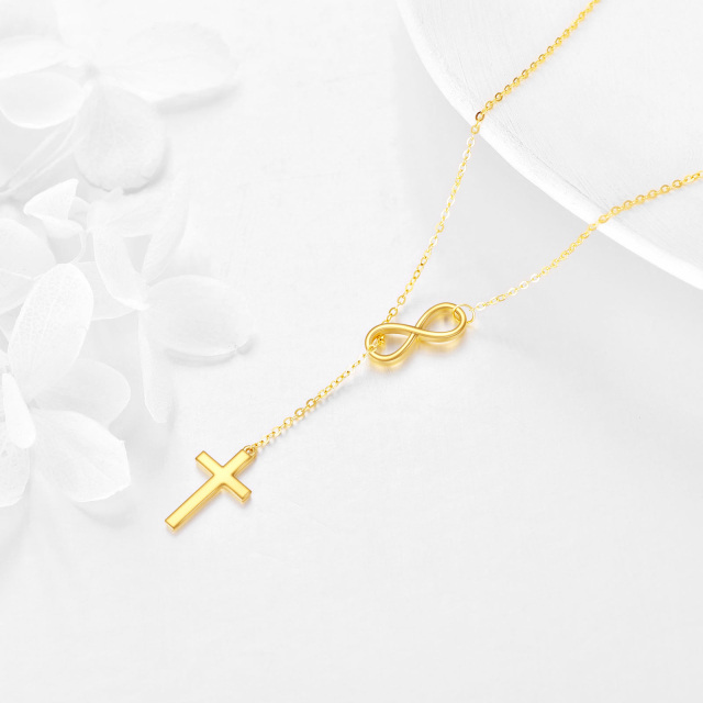 10K Gold Cross & Infinity Symbol Non-adjustable Y-Necklace-3