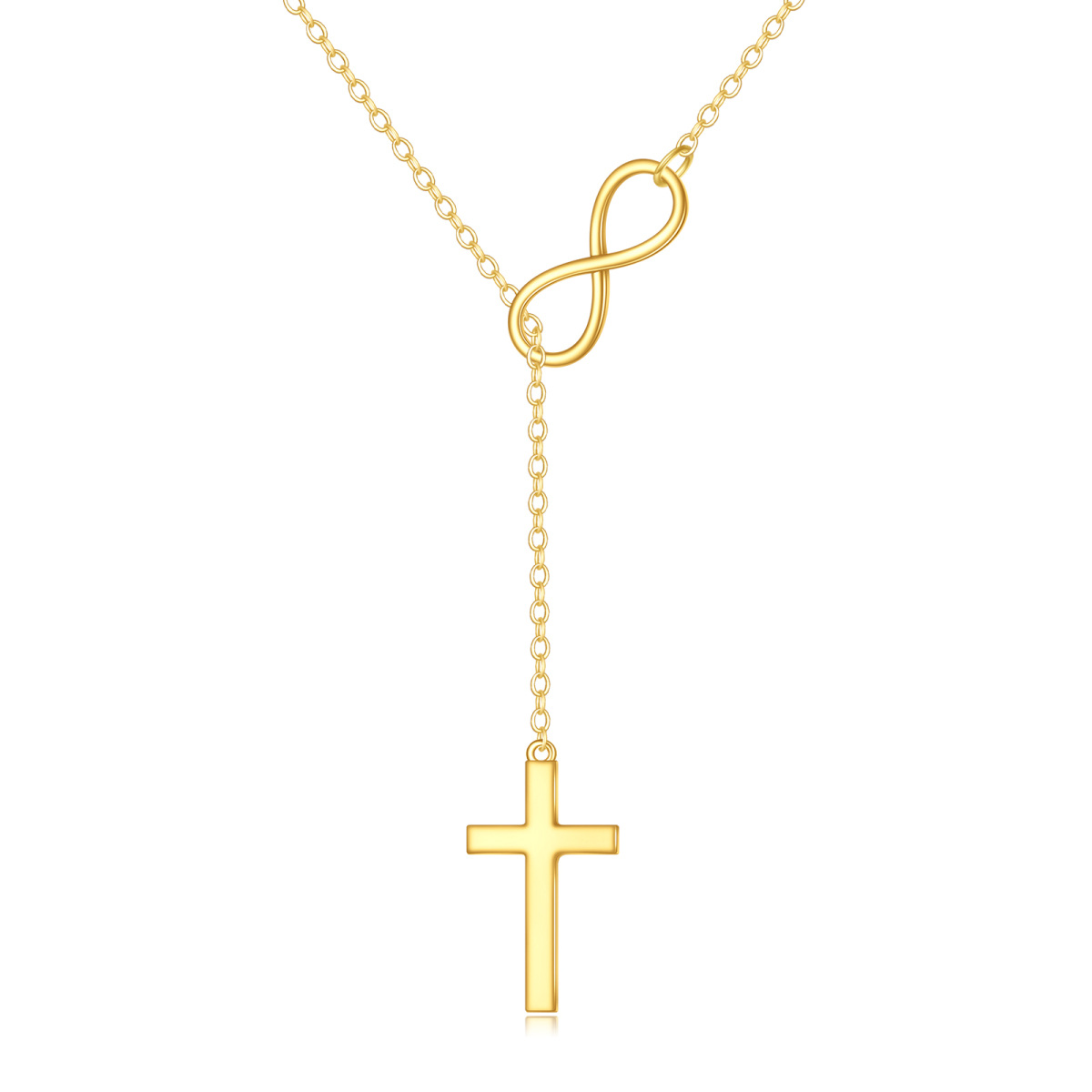 10K Gold Cross & Infinity Symbol Non-adjustable Y-Necklace-1