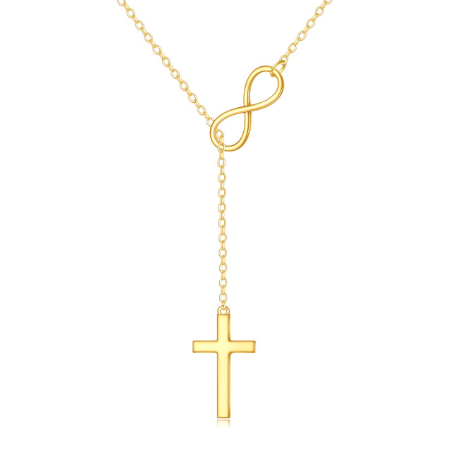 10K Gold Cross & Infinity Symbol Non-adjustable Y-Necklace-0