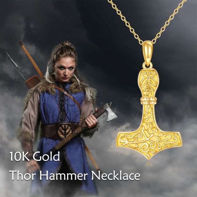 10K Gold Thor's Hamme Anhänger Halskette-4
