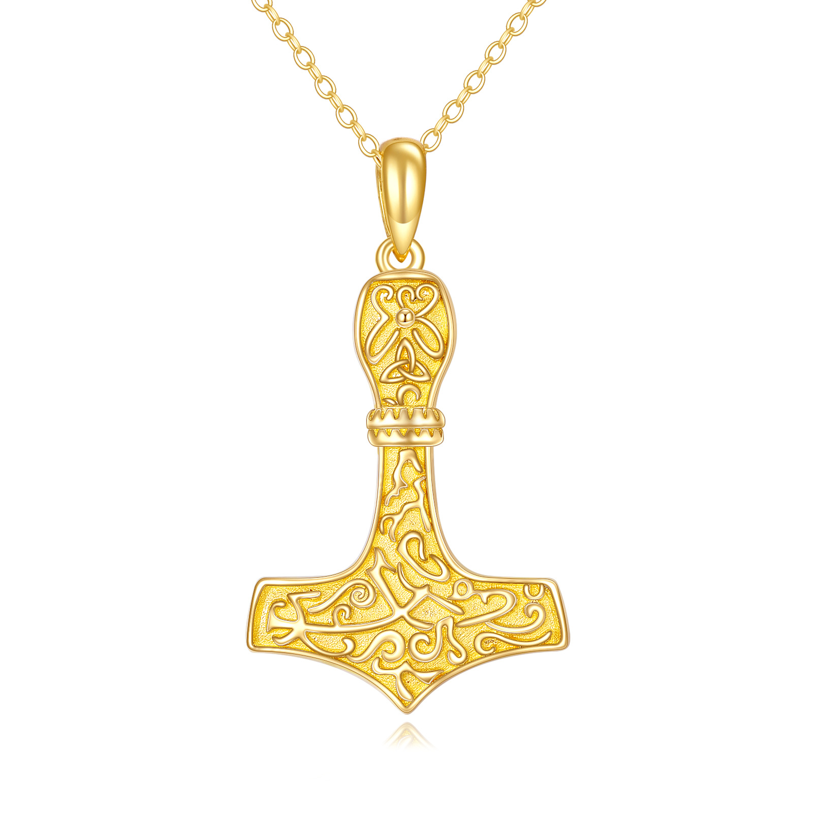 10K Gold Thor's Hammer Necklace Filigree Pendant Norse Hammer Jewelry