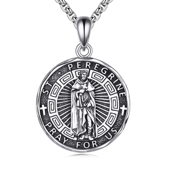 Sterling Silver Saint Peregrine Pendant Necklace for Men